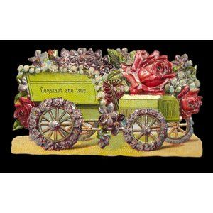 Vintage Greeting Card Constant and True Flower Automobile Art Die Cut Embossed